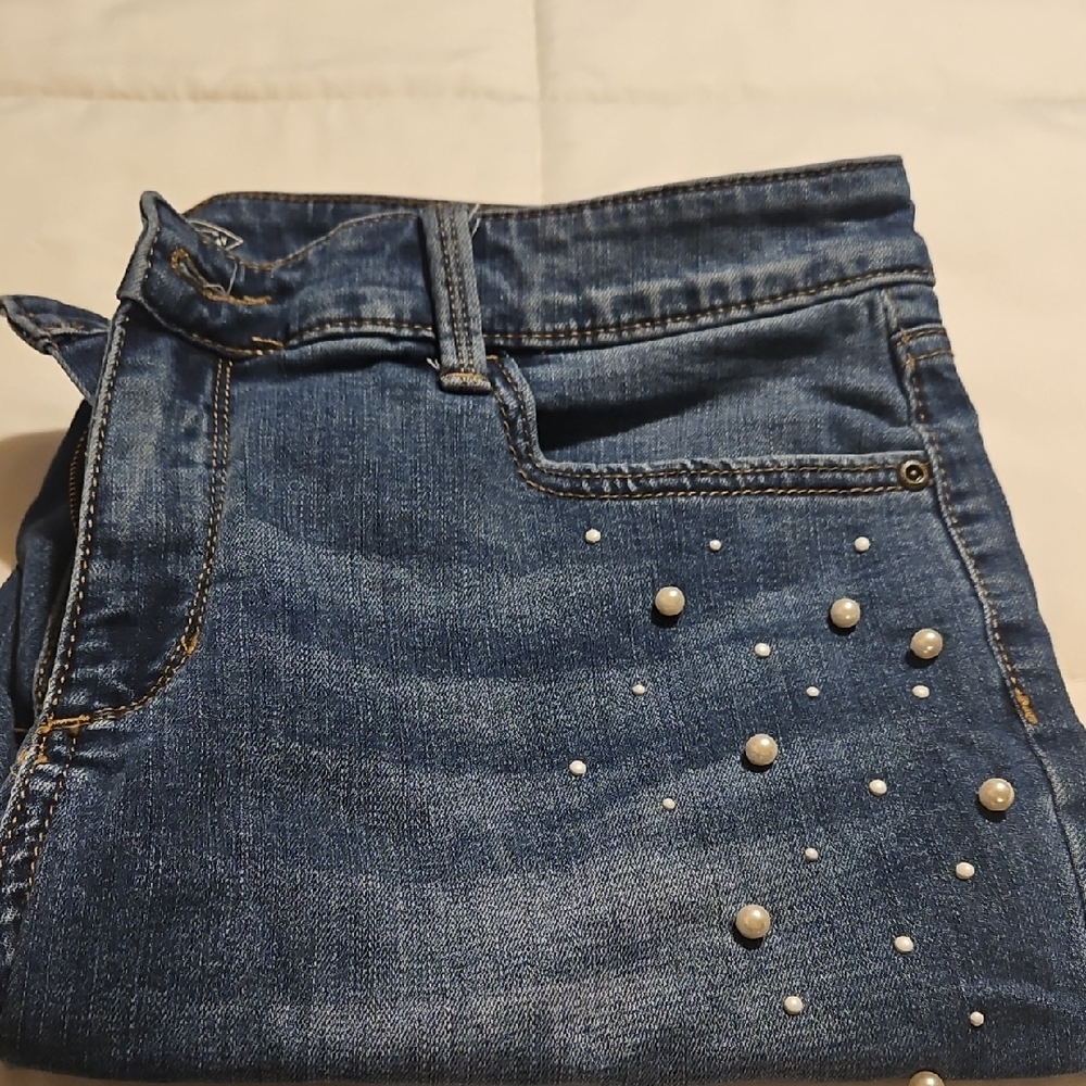 St. John's Bay Dark Blue Skinny Jeans with Pearl Accents